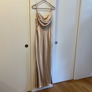 REVELRY Skye Satin Bridesmaid Dress in Champagne